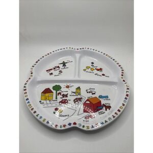 Vintage Anacapa Children's Melamine Divided Plate 903-1 Farm House Taiwan 1987